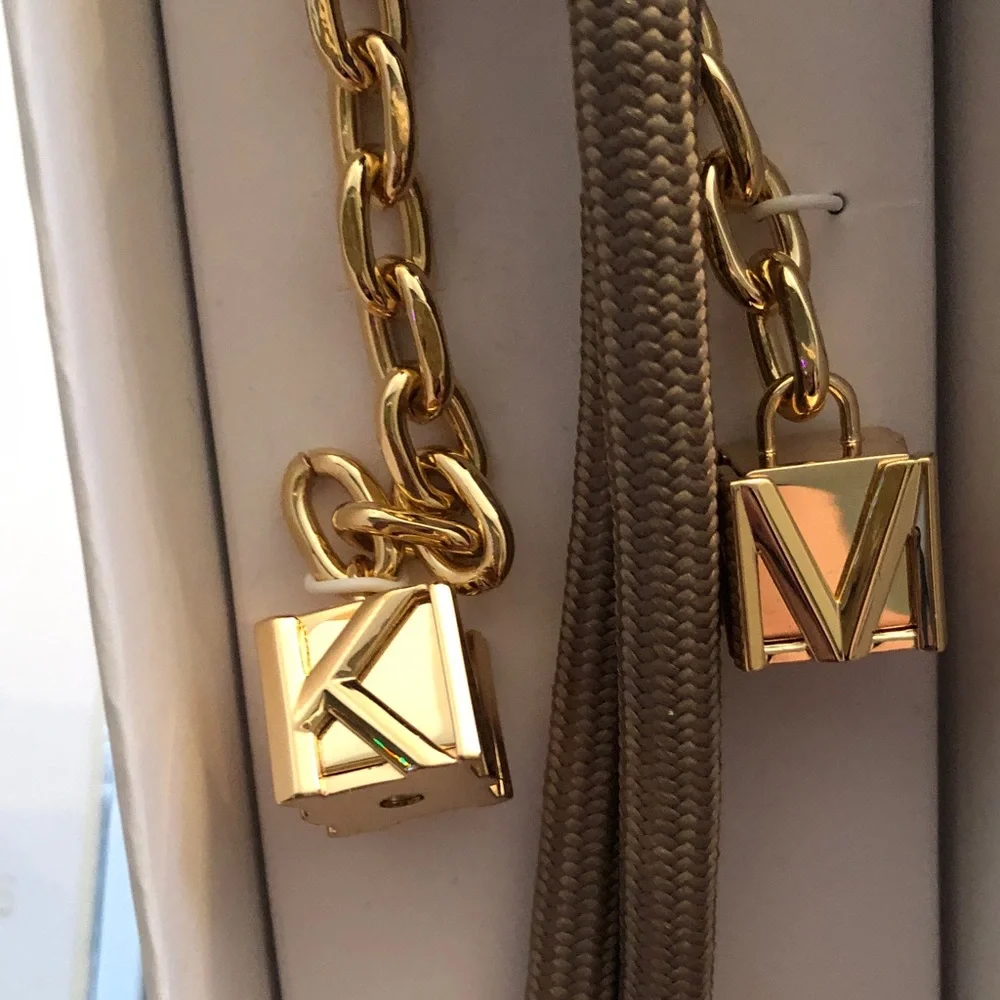 Michael Kors Gold Tone & Birch Cord Bag Charm MK Cubes NWT & Box - Picture 9 of 14